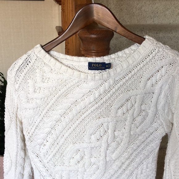 Polo Ralph Lauren White Cable Knit Pop Over Sweater - Picture 2 of 12